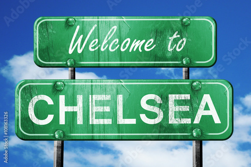 Fotografie, Tablou chelsea vintage green road sign with blue sky background