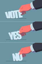 Voting Concept Illustrations Set. Male Hand Putting Stylized Ballots In The Ballot-box. Vintage Style Illustration. Layered File, Clipping Masks Used. 