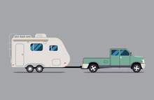 Vector Illustration Flat. The Truck Carrying The Bike