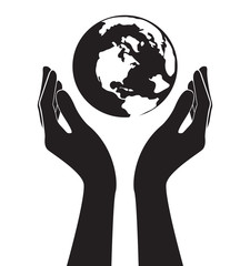 hands holding the world vector