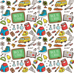 Back to school themed seamless background. School supplies pattern