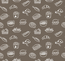 Various Food Doodle Seamless Background, Restaurant Background, Various Food In Doodle Style
