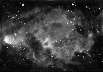 watercolor space. abstract cosmic black and white background. watercolor hand-drawn illustration