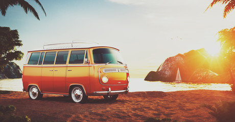 Sticker - Retro car on a beach