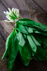 Fresh ramson on a wooden background