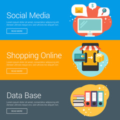 Wall Mural - Social Media. Shopping Online. Data Base. Flat Design Vector Illustration Concepts for Web Banners and Promotional Materials