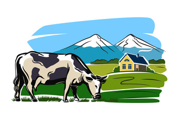 Sticker - cow and farm