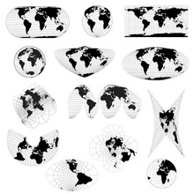 Set Of Different World Projections. World View From Space Icon.