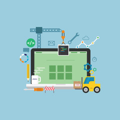 Flat Design Illustration of Under Construction Website