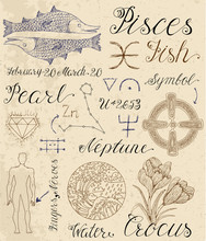 Full Set Of Symbols For Zodiac Sign Pisces Or Fish