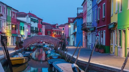 Fototapete - Day to night timelapse on canal in Venice on Burano Island, Italy
