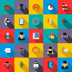 Poster - Support service 24 hours icons set, flat style