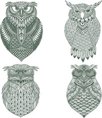 Wall Mural - OWL vector handdrawn illustration in zentangle style