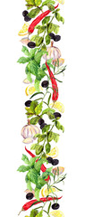 Wall Mural - Spices and herbs, Seamless cooking pattern. Watercolor