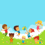 Fototapeta Pokój dzieciecy - Vector Illustration of Happy Kids Having Fun