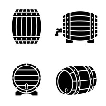 Vector Black Barrels Icons Set On White Background. Barrel Sign.
