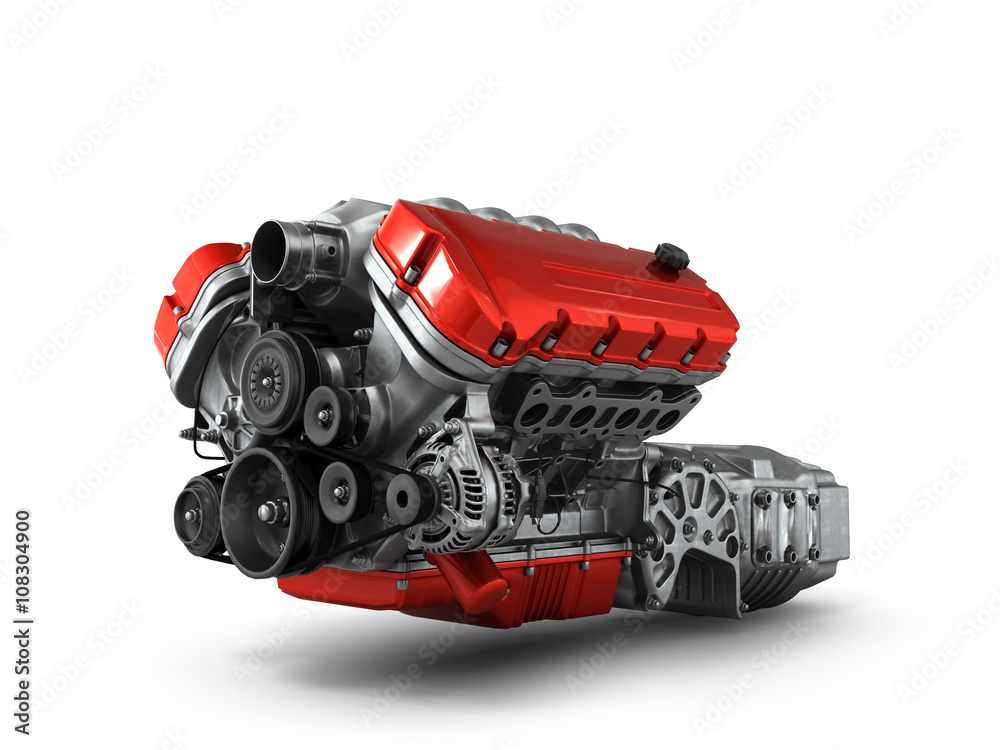 automotive engine gearbox assembly is isolated on a white backgr - obrazy, fototapety, plakaty 