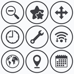 Poster - Magnifier glass and globe signs. Fullscreen.