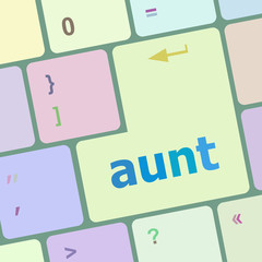 Poster - aunt word on keyboard key, notebook computer vector illustration
