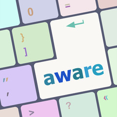Poster - aware word on keyboard key, notebook computer vector illustration