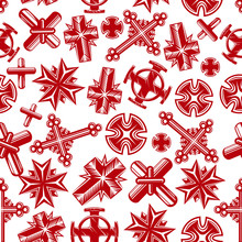 Ancient Christian Crucifixes Red Seamless Pattern