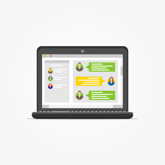 Fototapete - Laptop with messenger application vector illustration. Messenger app creative concept. Application for communication graphic design.
