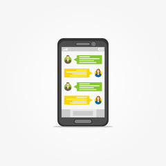 Fototapete - Smartphone (phone) with messenger application vector illustration. Application for communication graphic design. Messenger app creative concept.
