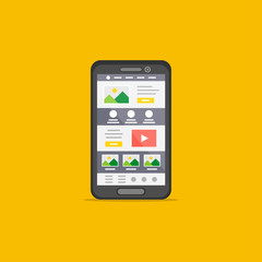 Landing page on mobile phone isolated vector illustration. Mobile phone web design creative concept.
