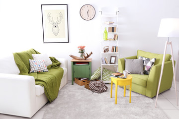 Poster - Interior of living room with couch and armchair