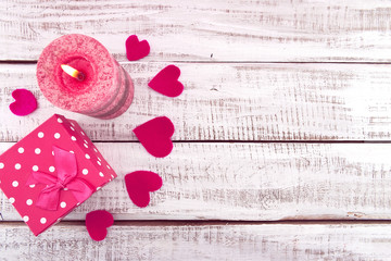 Wall Mural - Mock up with candle, gift box and hearts 