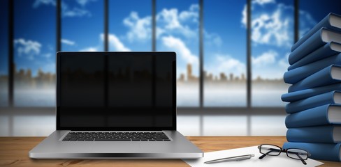 Poster - Composite image of desk with laptop
