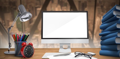 Poster - Composite image of image of a desk with computer
