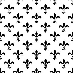 Wall Mural - Fleur de lis seamless vector pattern. French vintage stylized lily flower luxury royal symbol. Monarchy iris sign black on white.