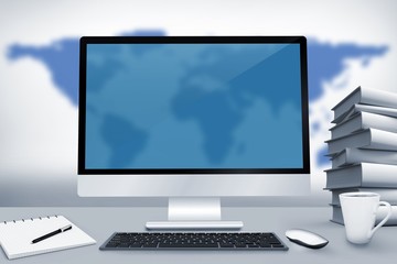 Poster - composite image of image of a desk with computer
