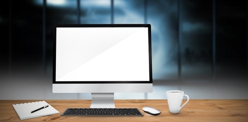 Poster - Composite image of image of a desk with computer