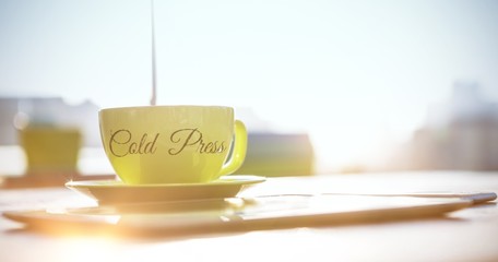 Poster - Composite image of cold press, coffee