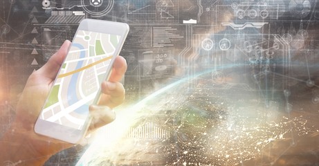 Poster - Composite image of man using map app on phone