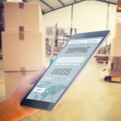 Poster - Composite image of man using tablet pc