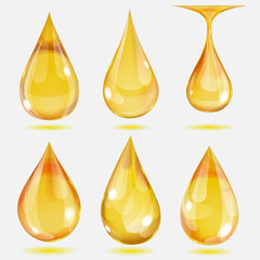 Wall Mural - Set of transparent drops in yellow colors. Transparency only in