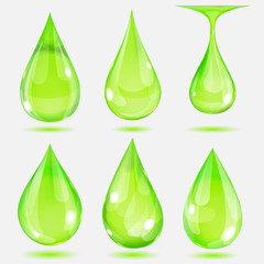 Wall Mural - Set of transparent drops in green colors. Transparency only in v