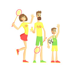 Sticker - Sporty Family With Tennis Rackets And Ball