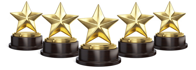 Wall Mural - Five Gold stars trophy award isolated on white. 3d rendering