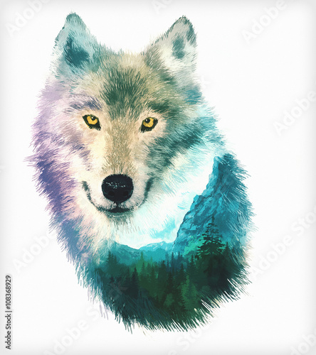 Wolf Double Exposure Illustration Stock Illustration Adobe Stock