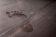 Footprint on dusty wood flooring