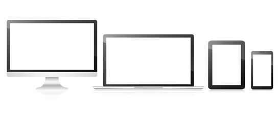 Poster - Technological devices. Computer, notebook, tablet and phone. Vector.