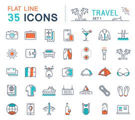 Canvas Print - Set Vector Flat Line Icons Travel