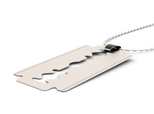 Razor Blade On A Chain Isolated On White Background. 3d Rendering.