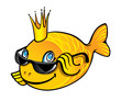 Cartoon smiling Goldfish in sunglasses.