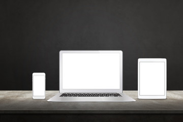 Aufkleber - Devices with isolated white display for responsive web promotion. Laptop, tablet, smart phone on desk
