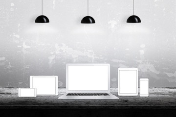 Aufkleber - Devices with isolated white displays for responsive web promotion. Laptop, tablets, smart phones on desk